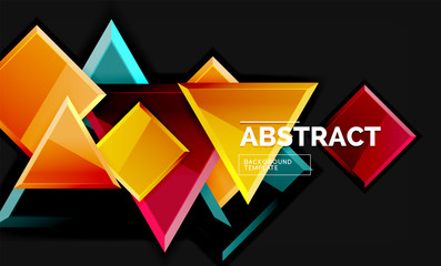 Glossy mosaic style geometric shapes - squares and triangles on black