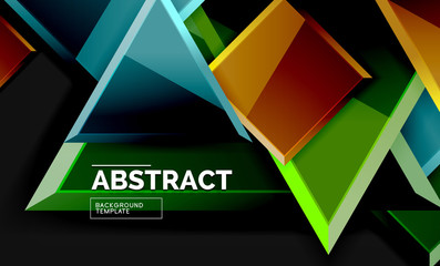 Glossy mosaic style geometric shapes - squares and triangles on black