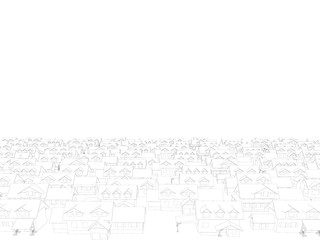 Background with contours of houses from black lines on a white background. Vector illustration