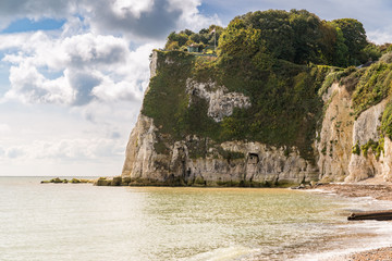 White cliffs and beach at the British Channel coast of St Margaret's at Cliffe near Dover, Kent,...