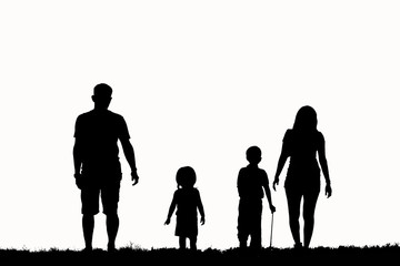 silhouette of a happy family with children on white background