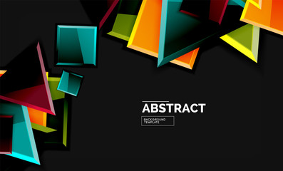 Glossy mosaic style geometric shapes - squares and triangles on black