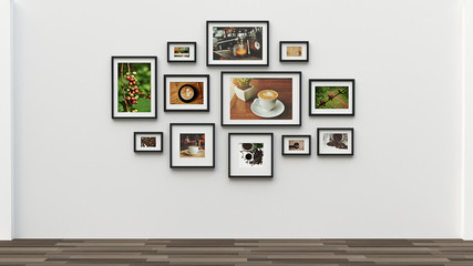 Photo frame on wall - coffee picture(3d rendering)