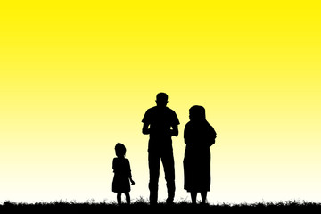 silhouette of a happy family with children 
