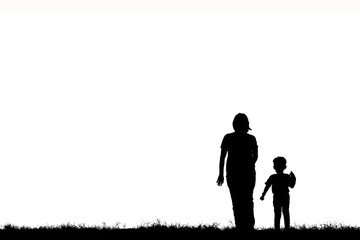 silhouette of a happy family with children on white background