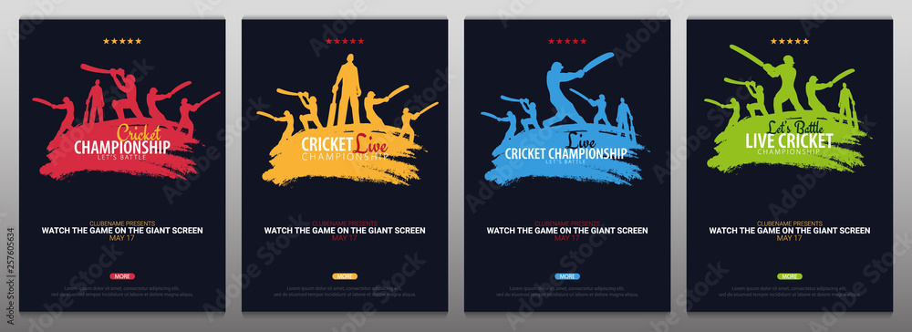 Wall mural set of cricket championship banners or posters, design with players and bats. vector illustration.