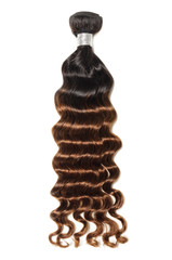 Deep wave curly black to copper brown ombre style human hair weaves extensions bundle © Sixsmith
