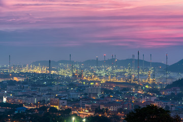 Fototapeta na wymiar Oil refineries with cities, industrial areas in the city.