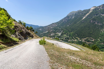 Rural road in the mountains (region Tzoumerka, Epirus, Greece)