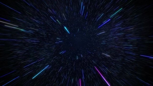 Starfields in space with hyper speed jump into another galaxy background