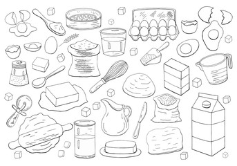 Different dough items and kitchen accessories