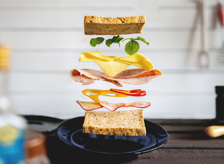 Deconstructed sandwich layers in kitchen