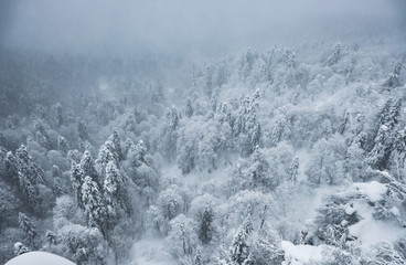 Snow-capped mountains, heavy snow in the mountains. Winter landscape. 