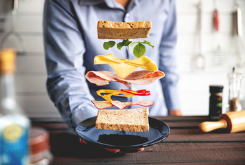 Deconstructed sandwich layers in kitchen