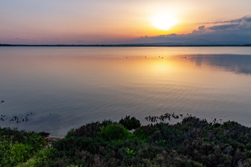 Fototapeta na wymiar Sunset over Salt lake in February, Cyprus, Larnaca