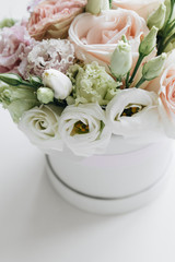 Beautiful spring bouquet with pink and white tender flowers
