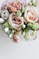 Beautiful spring bouquet with pink and white tender flowers