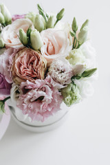 Beautiful spring bouquet with pink and white tender flowers