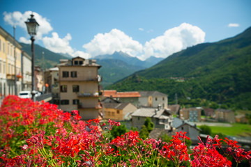 wonderful Italian village Saint-Vincent on the slopes of the Alpine summer mountains