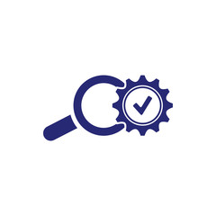 Obraz premium Cog, magnifier, optimization, search optimization, search settings navy blue color color icon 