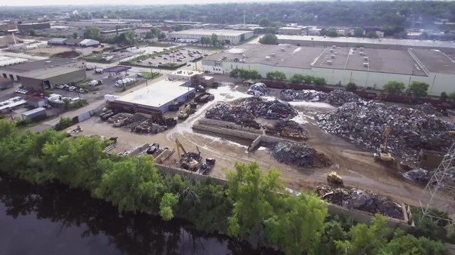 Aerial Footage of metal recycling plant on the Mississippi River
