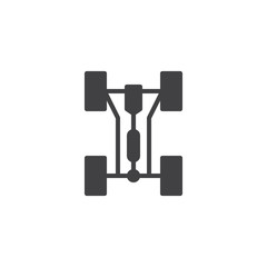 Car chassis without engine vector icon. filled flat sign for mobile concept and web design. Chassis, steering rack glyph icon. Symbol, logo illustration. Pixel perfect vector graphics