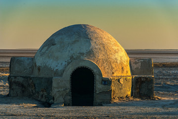 .futuristic dome building in the Sahara desert place of shooting the fourth episode of Star Wars - 257614882