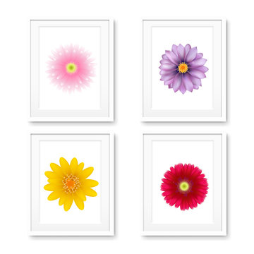 Picture Frame With Flowers Isolated