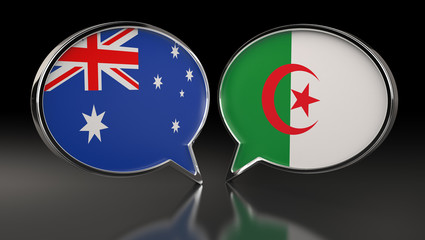 Australia and Algeria flags with Speech Bubbles. 3D Illustration