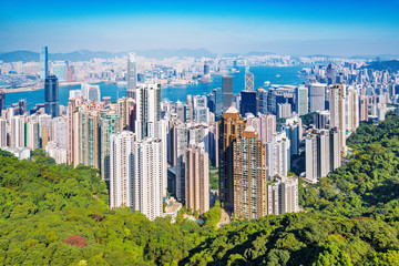 Obraz premium View of the downtown of Hong Kong from Victoria Peak.