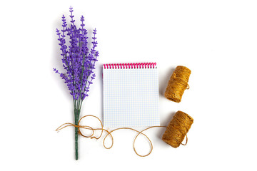 Lavender, notebook and rope