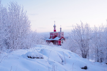 Church of All Saints among the snows of Murmansk. Russia