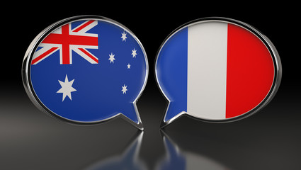 Australia and France flags with Speech Bubbles. 3D Illustration