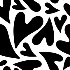 Heart drawing. Love seamless background. Handdrawn doodle heart design. Black heart isolated.