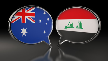 Australia and Iraq flags with Speech Bubbles. 3D Illustration