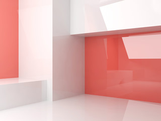 Empty red room with white installation, 3d