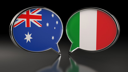 Australia and Italy flags with Speech Bubbles. 3D Illustration