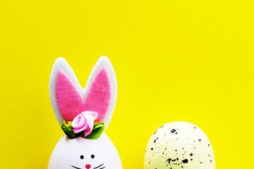 Easter scene with colored eggs, easter bunny,, white background