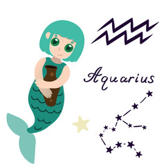 Aquarius zodiac sign cartoon mermaid isolate vector