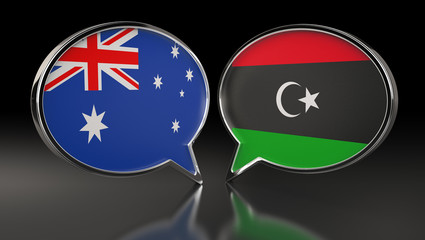 Australia and Libya flags with Speech Bubbles. 3D Illustration
