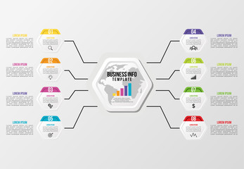 Modern Vector Infographics Elements Design Template. Business Data Visualization Timeline with Step Option and Marketing Icons can be used for workflow layout, presentation, diagram, annual reports