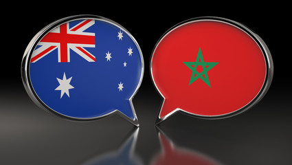 Australia and Morocco flags with Speech Bubbles. 3D Illustration