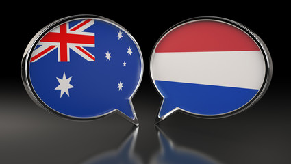 Australia and Netherlands flags with Speech Bubbles. 3D Illustration