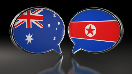 Australia and North Korea flags with Speech Bubbles. 3D Illustration