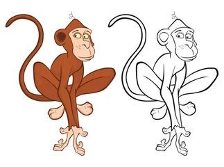 Foto op Plexiglas Vector Illustration of a Cute Cartoon Character Monkey for you Design and Computer Game. Coloring Book Outline Set  © liusa