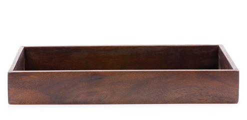 Wide wooden crate box isolated on white background.