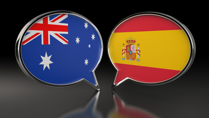 Australia and Spain flags with Speech Bubbles. 3D Illustration