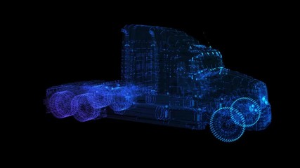 Truck. Glow points formation of 3d Model Truck. Rotating 360 Degree. 4k animation.