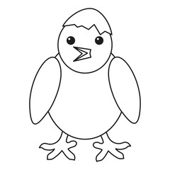 Line art black and white chick with shell on head