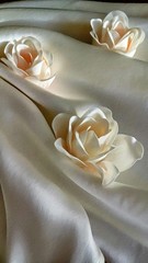 Drawing in light delicate shades of white roses on silk